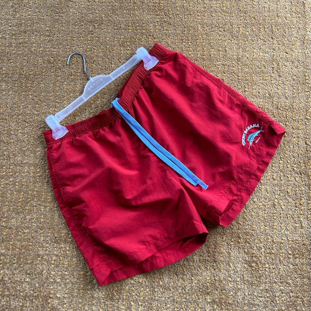 Men’s Tommy Bahama Relax Red Swim Trunks with Blue Drawstring